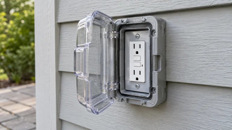 Outdoor GFCI outlet with a clear weatherproof in-use cover